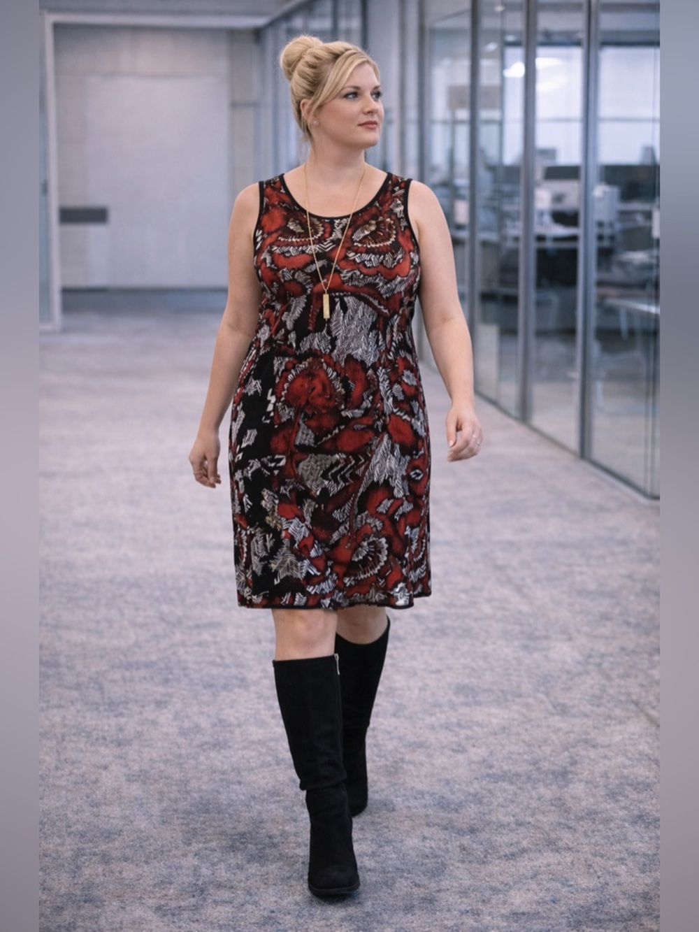 Fun & colourful Red and Black Patterned Dress